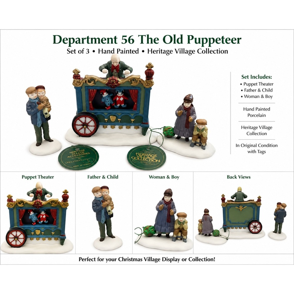 Dept 56 Heritage Village The Old Puppeteer Porcelain Set 5802-5 Dickens Village